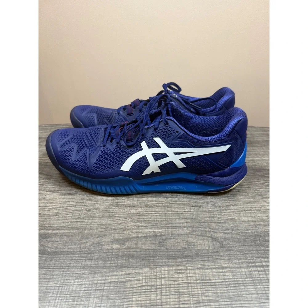 ASICS Gel-Resolution 8 Men Blue White Tennis Shoes 1041A079 Sneaker 9.5